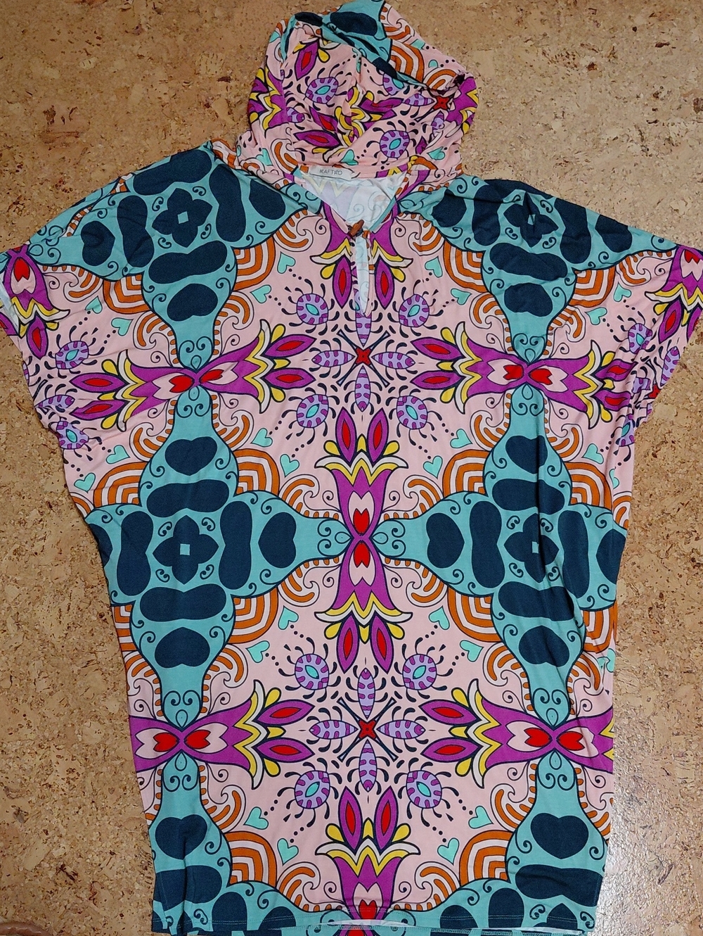 Kaftko Unisex Colorful Abstract Hooded Caftan With Pockets One Suze